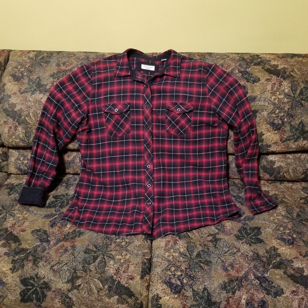 Flannel cotton, plaid/check shirt/shacket, red/black/white Weatherproof XL